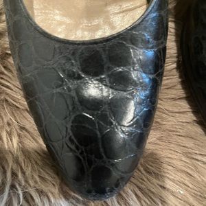 Ferragamo black mock crocodile low heel